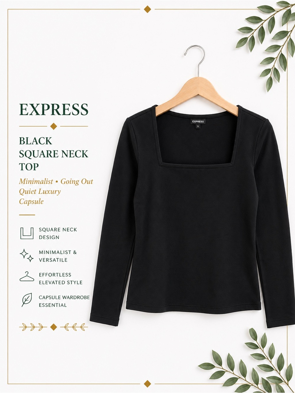 Express Black Square Neck Top Minimalist Going Out Quiet Luxury Capsule Small